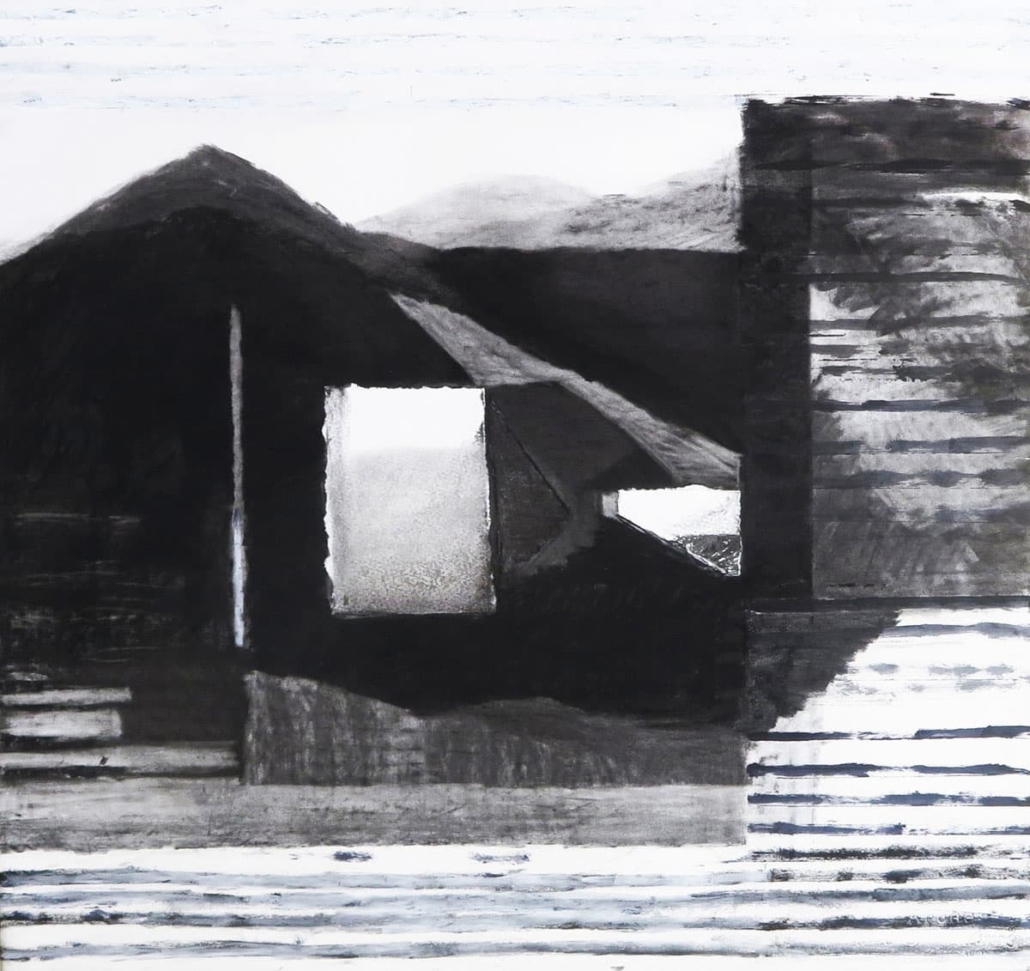 1-Michele-Iznardo-Lieu-theatre-dombres-Huilefusain-et-collage-sur-papier-70-x-70-cm-1030x971